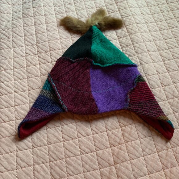 MYCO ANNA-Gladiator tuque winter hat recycle fabric ears cover fur pompom purple - Picture 6 of 7